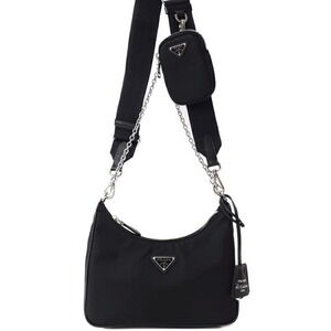 Prada ReEdition 2005 Saffiano Leather Chain Shoulder Bag Black
